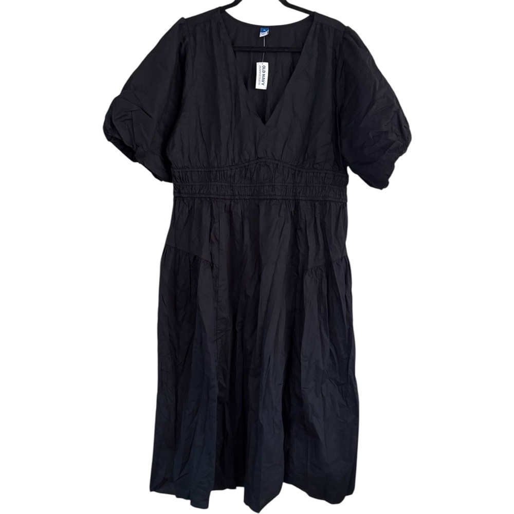 Old‎ Navy Waist Defined Puff Sleeve Midi Dress Black New Sz XL - Picture 3 of 11